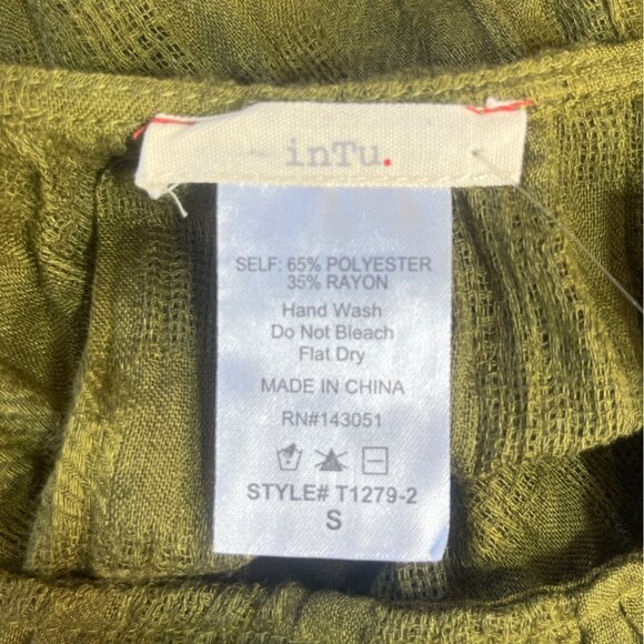 InTu Bell Sleeve Top Cold Shoulder Womens Small Olive Green New - Picture 5 of 6